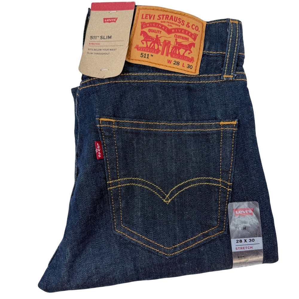 Levis 511 Slim Fit Stretch Jeans Dark Indigo Blue 04511-0408 Mens W28 L30 NEW‎